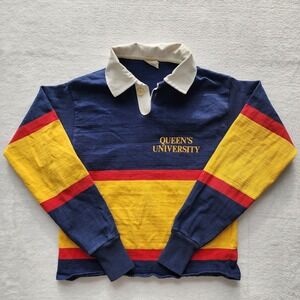 VTG Queens University Rugby Shirt Adult Large Tricolour Striped Cotton  **READ